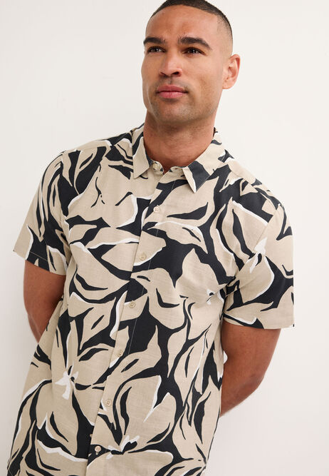 Mens Black Cotton Floral Print Shirt