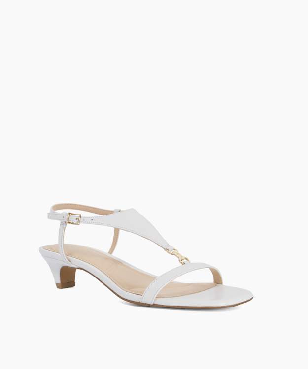 Monacos White - Leather Kitten Heel T-Bar Sandals