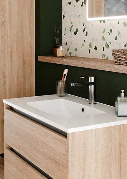 Meuble vasque JUPITER 3.0 Bois Clair 80cm avec Miroir Reflet