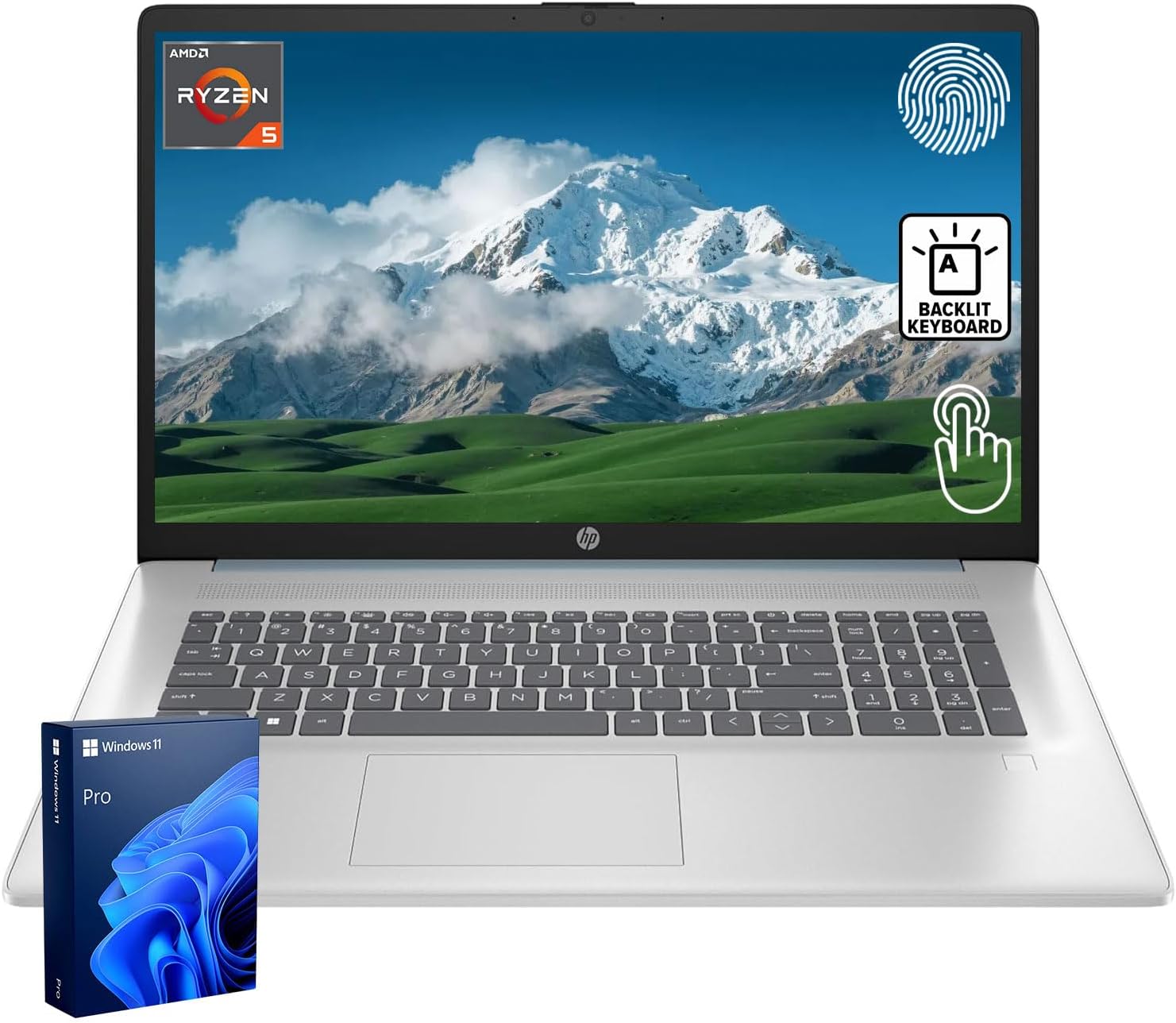 HP 17.3 Business & Home Laptop  17.3 LED Touchscreen  AMD Ryzen 5 7430U  32GB RAM  2TB PCIe SSD  Backlit Keyboard  Fingerprint Reader  Webcam  HDMI  Wi-Fi 6  Windows 11 Pro  Blue