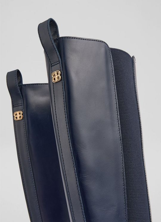 Zara Navy Leather Knee Boots