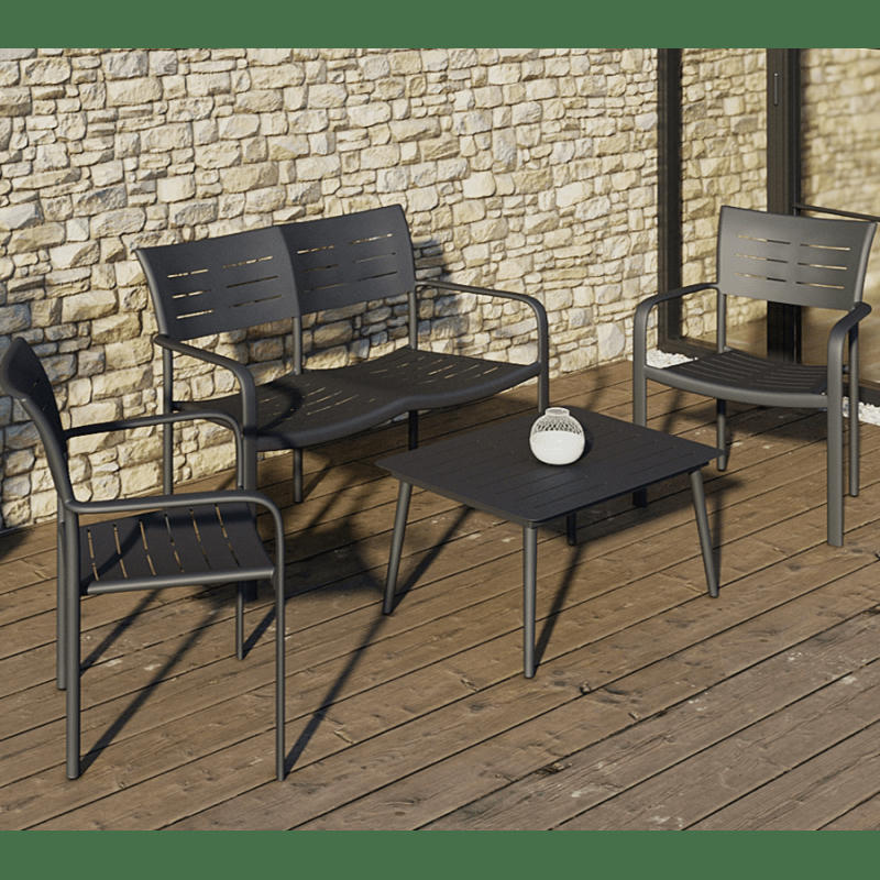 INARI - Salon de jardin 4 places en aluminium carbone