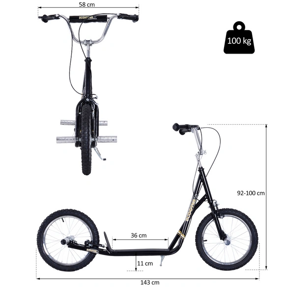 Kinderroller, Luftreifen, LxBxH: 143x58x100 cm, schwarz