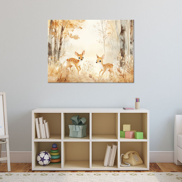Feeby Obraz dla dzieci, Jelonki Zwierzęta w lesie Beżowy 60x40