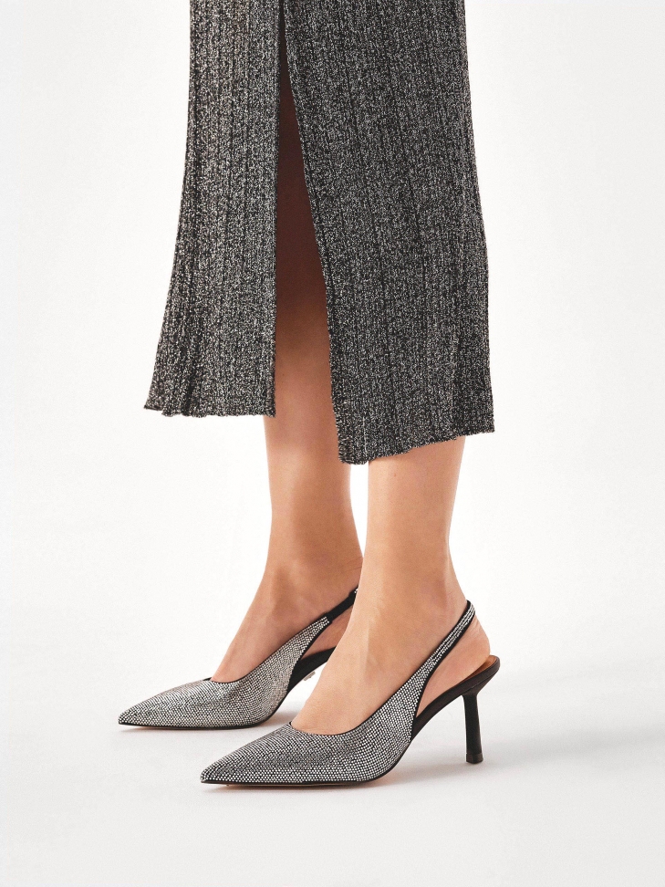 Slingback pumps embellished with silver crystals
