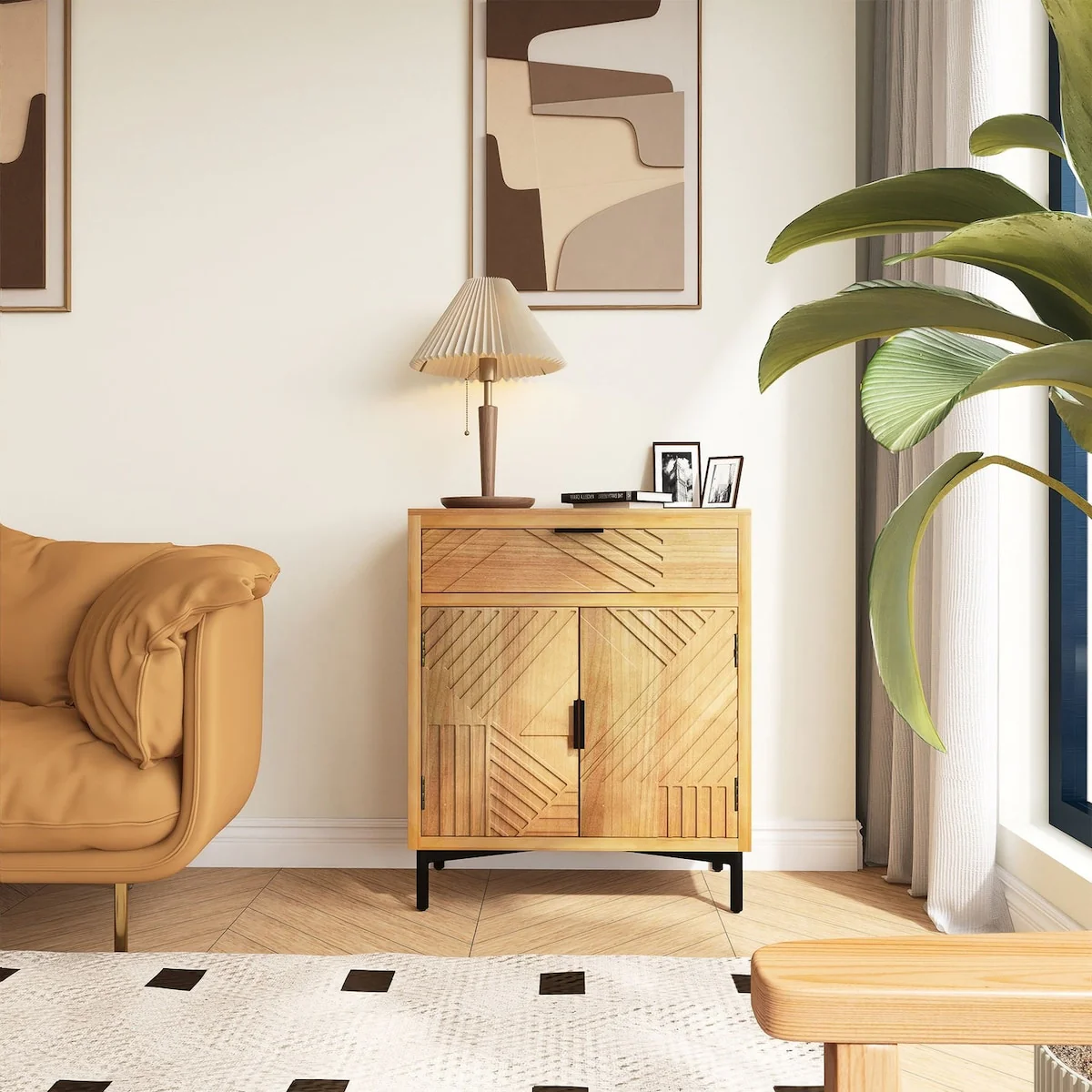 32 Tall Hand-Carved Large Storage Farmhouse Accent Cabinet