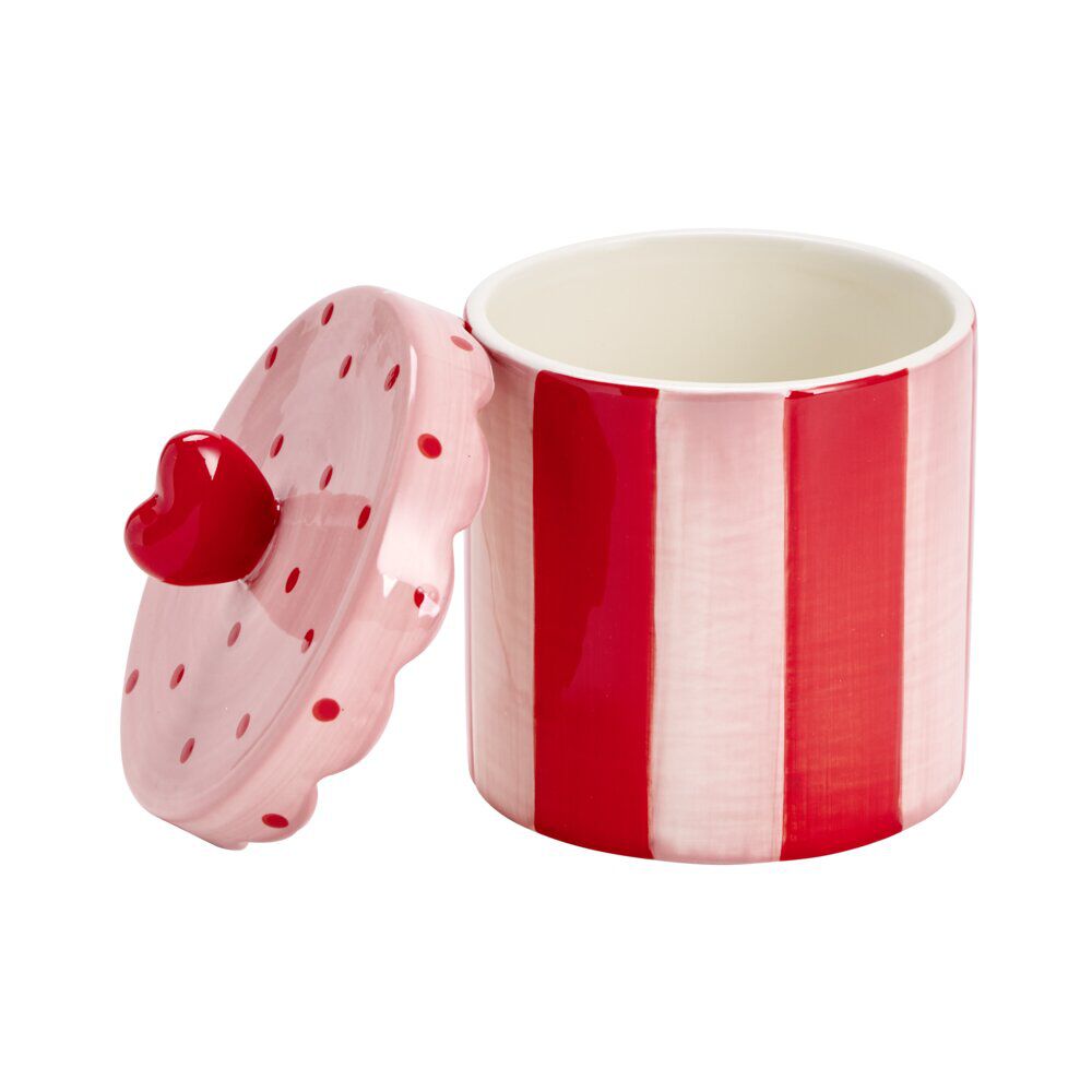 BoÎte céramique couvercle coeur rouge et rose Ø12xH14cm