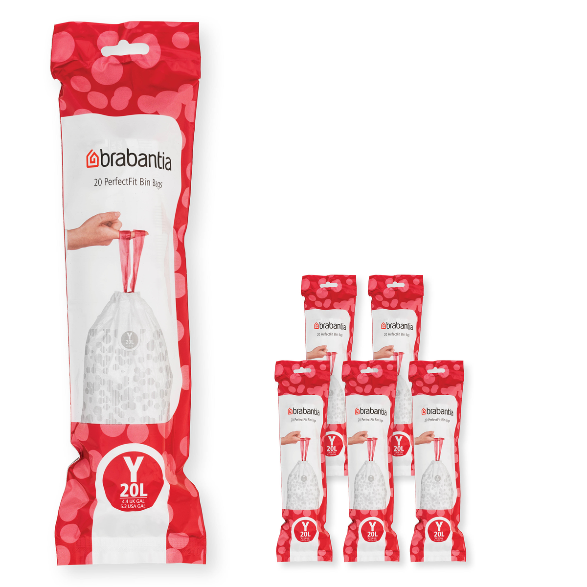 Brabantia PerfectFit Afvalzak, code Y, 20 liter, 120 stuks, set van 6 rollen - White