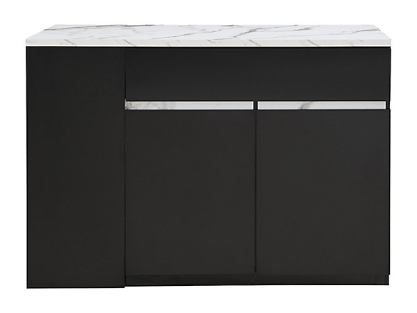 Ilot central de cuisine avec rangements - Effet marbre blanc et noir - MEILI