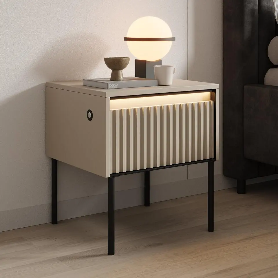 Meubella - Nachtkastje Timoteo - Beige - 46 cm