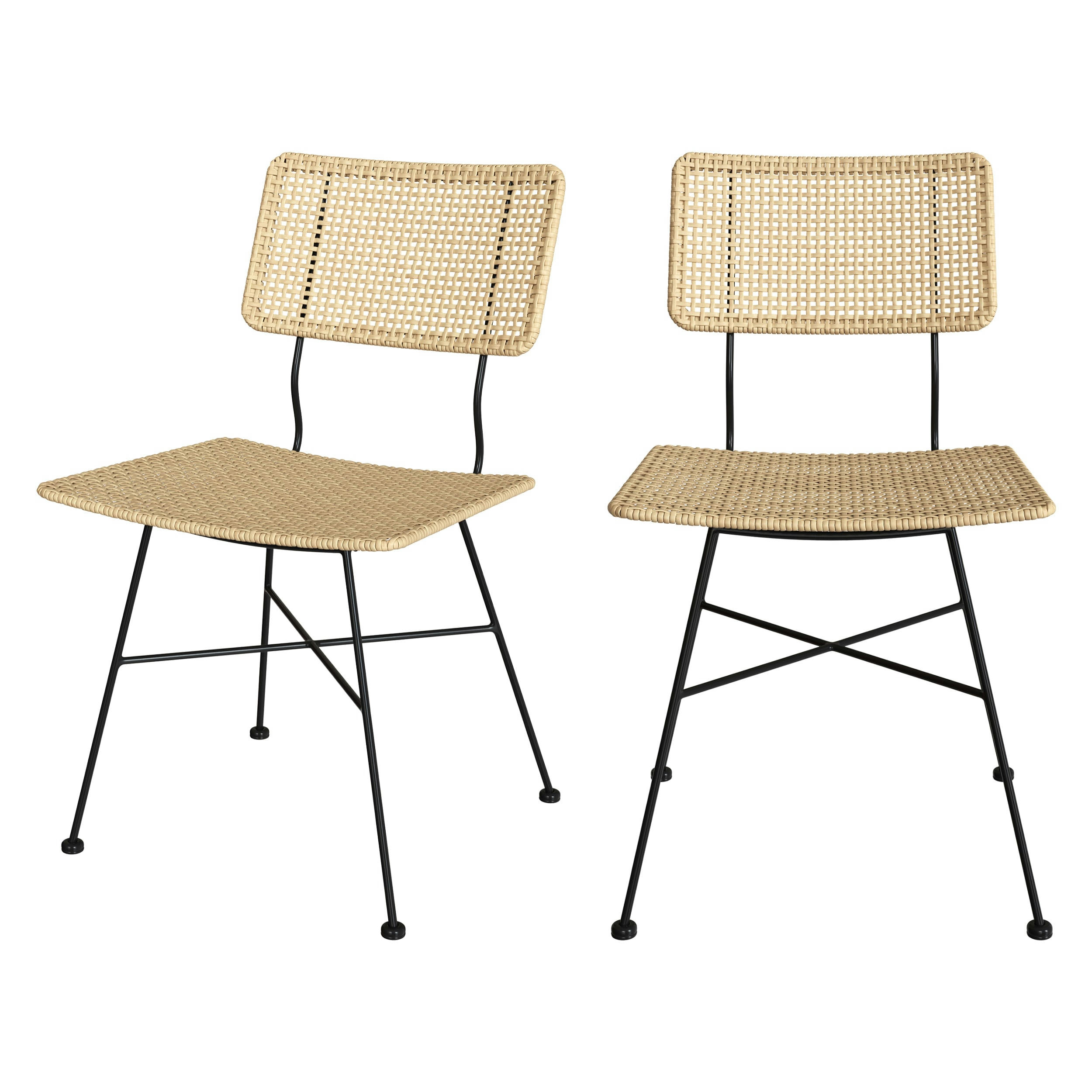 BORGA - Chaise en rotin et pieds en métal noir (lot de 2)