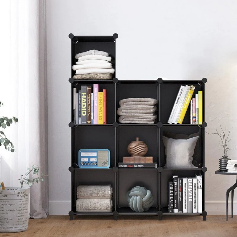 10 Cube Stackable Shoe Rack Organizer DIY Plastic Shoe Storage Cabinet Black - N/A