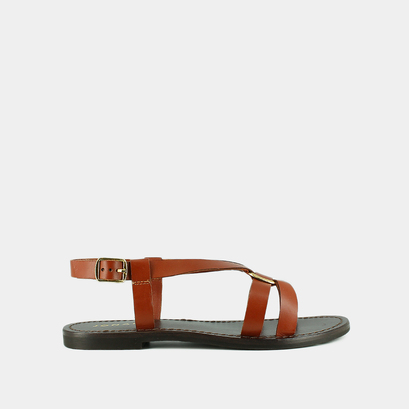 Nu-pieds à brides croiséesen cuir cognac | WOODSTOCK