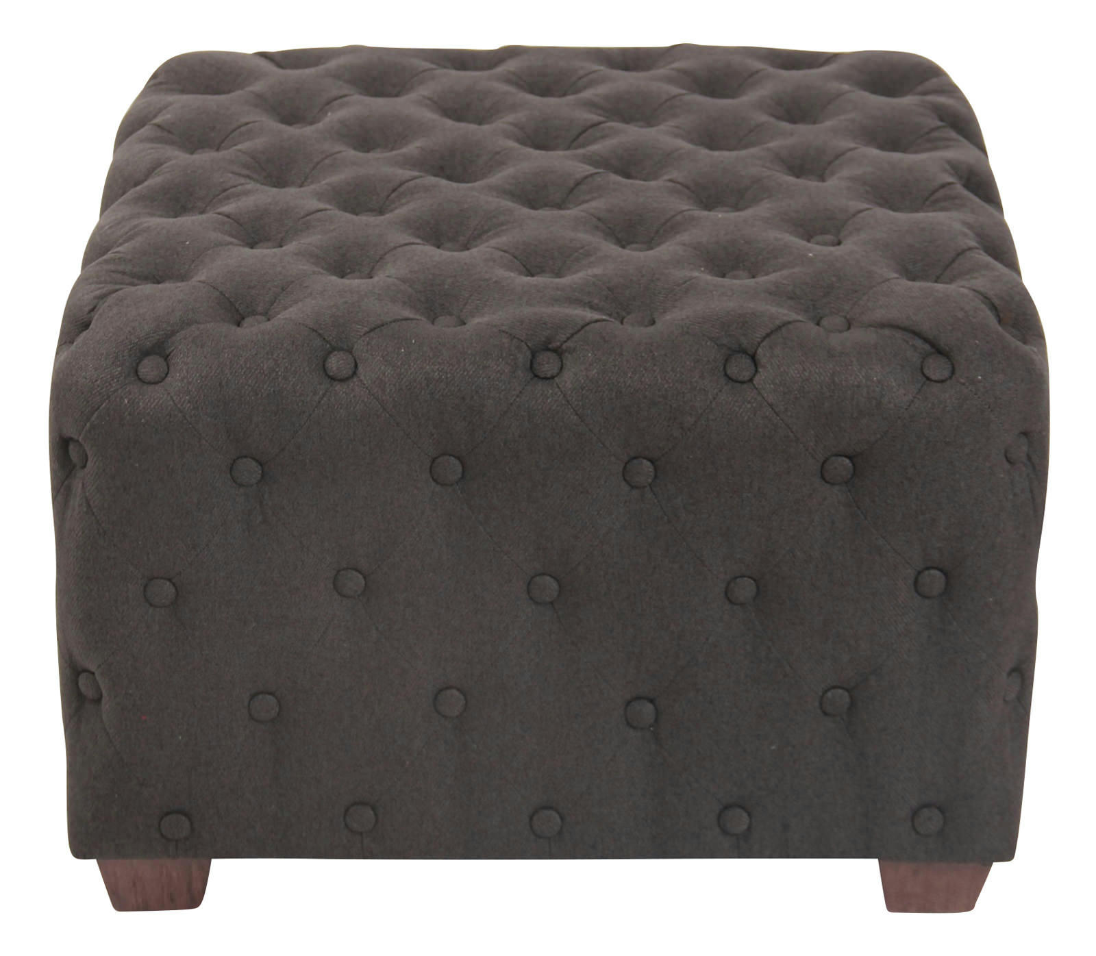 NIMES - Tabouret bas carré capitonné en tissu Gris foncé