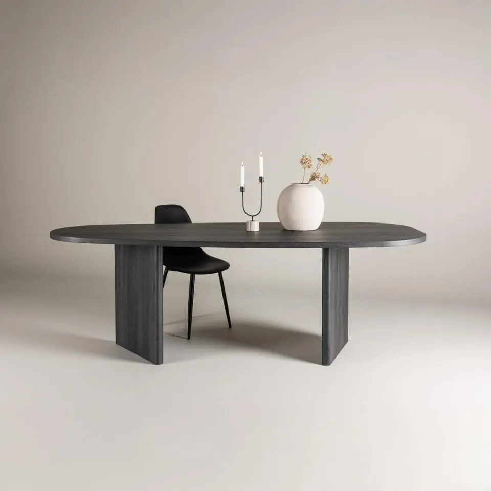 Eettafel Ovaal Zwart 220cm - Fineer - 6-8 Personen - Tafel Gr&ouml;nvik