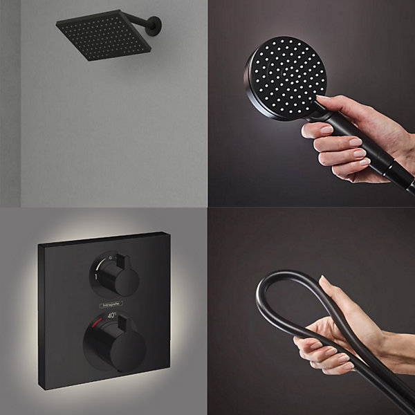 Colonne douche thermostatique HANSGROHE Ecostat Square Douche de tête Vernis Flexible Isiflex Douchette Vernis Blend noir