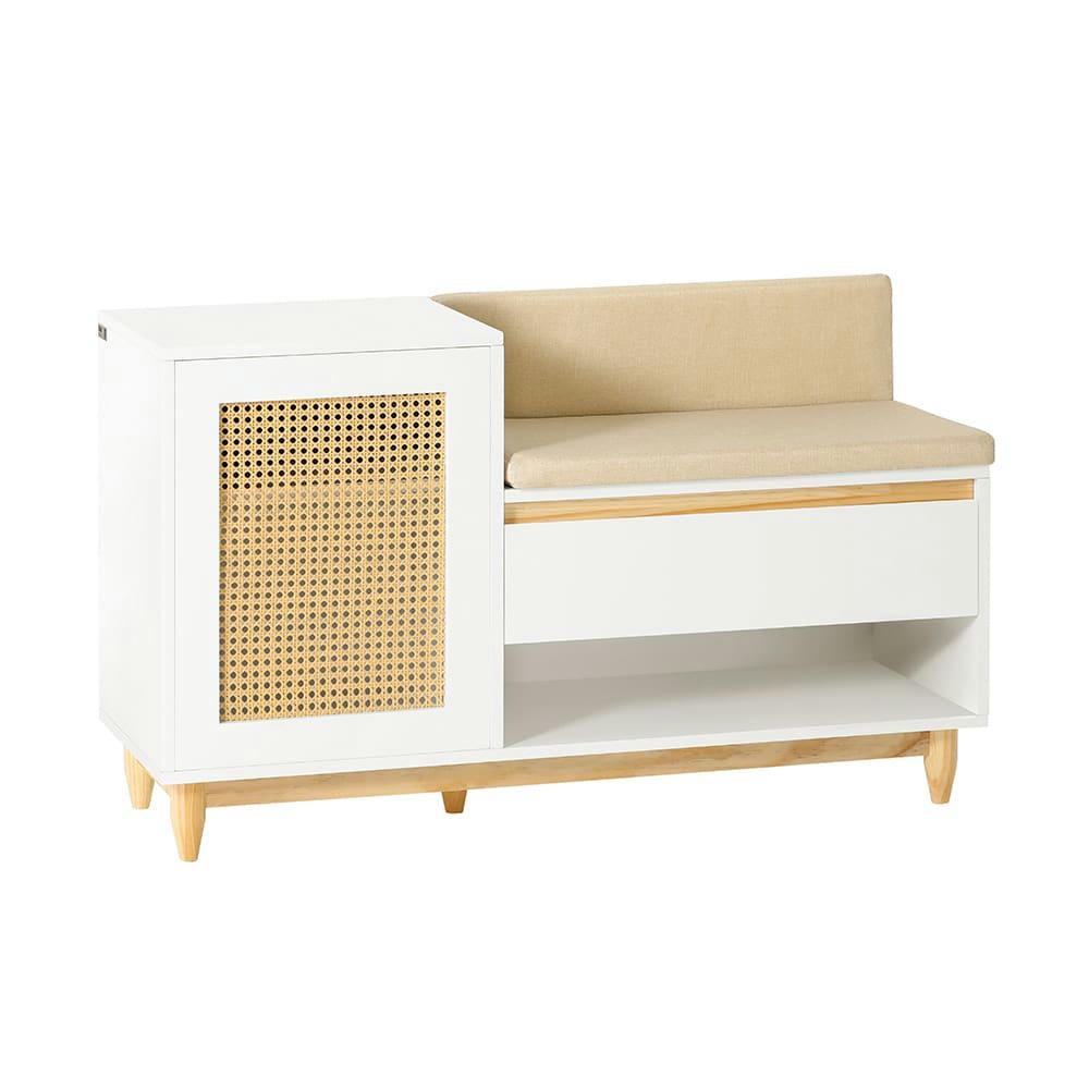 - Banc de rangement à chaussure effet bois blanc-naturel