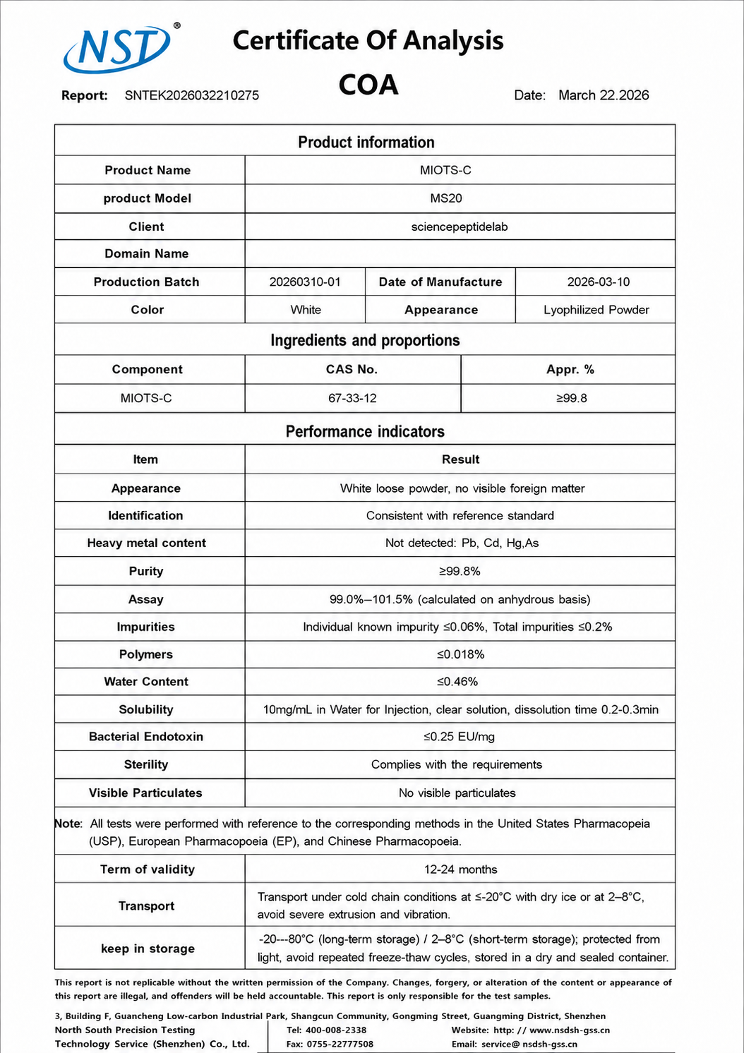 NOVABIO MS20 - MOTS-c (Mitochondrial Open Reading Frame of the 12S rRNA-c) 20mg × 10 Vials product image
