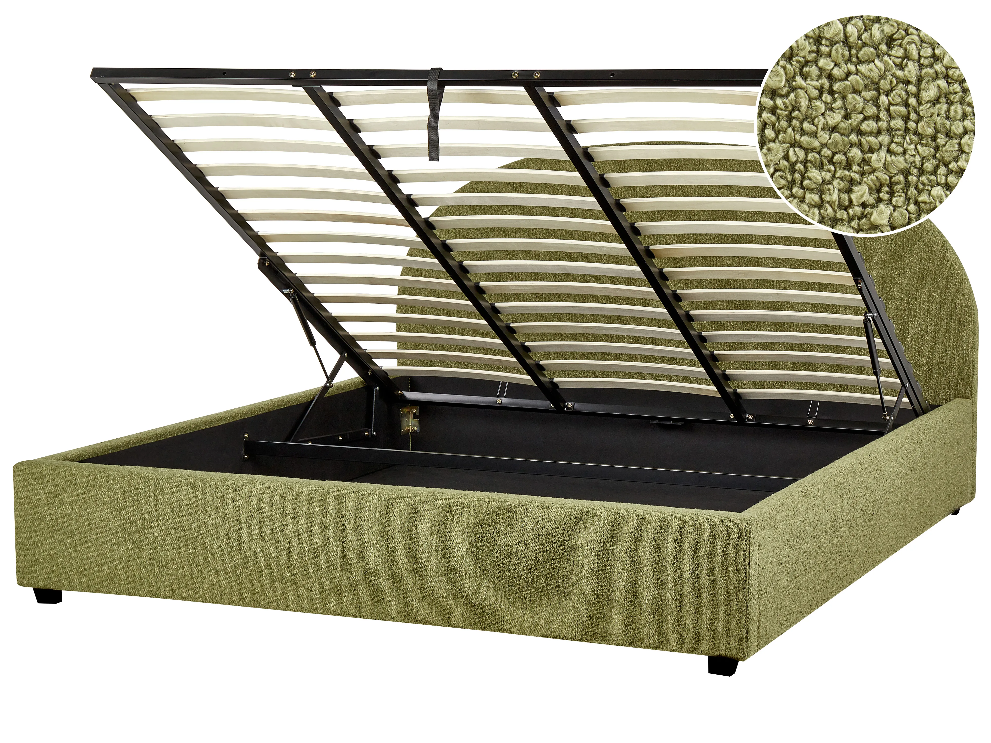 Ottoman Bed Boucle VAUCLUSE 180 x 200 cm (EU Super King) Olive Green