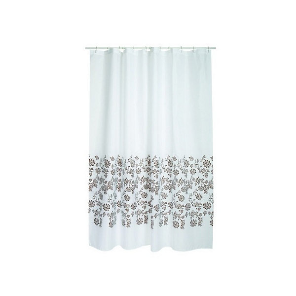 MSV Rideau de douche Polyester IKEBANA 180x200cm QUALITE PREMIUM BlancBeigeAnneaux inclus