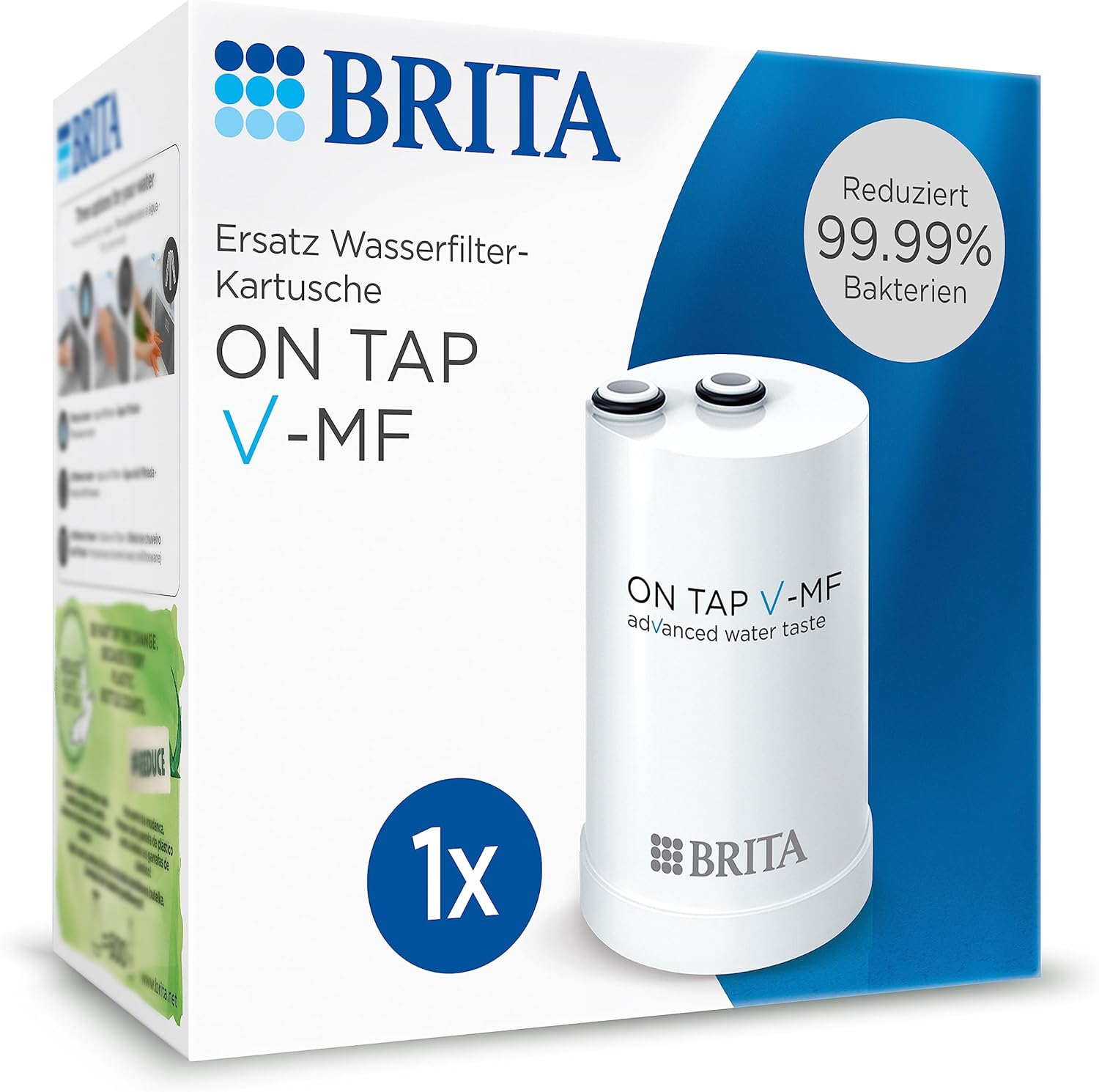 BRITA On Tap V-MF Filter Cartridge for ON TAP Pro V-MF Water Filter for Tap (600L) - Replacement Cartridge Reduces 99.99% Bacteria, Chlorine, Microplastics and Metals such as Lead and Copper