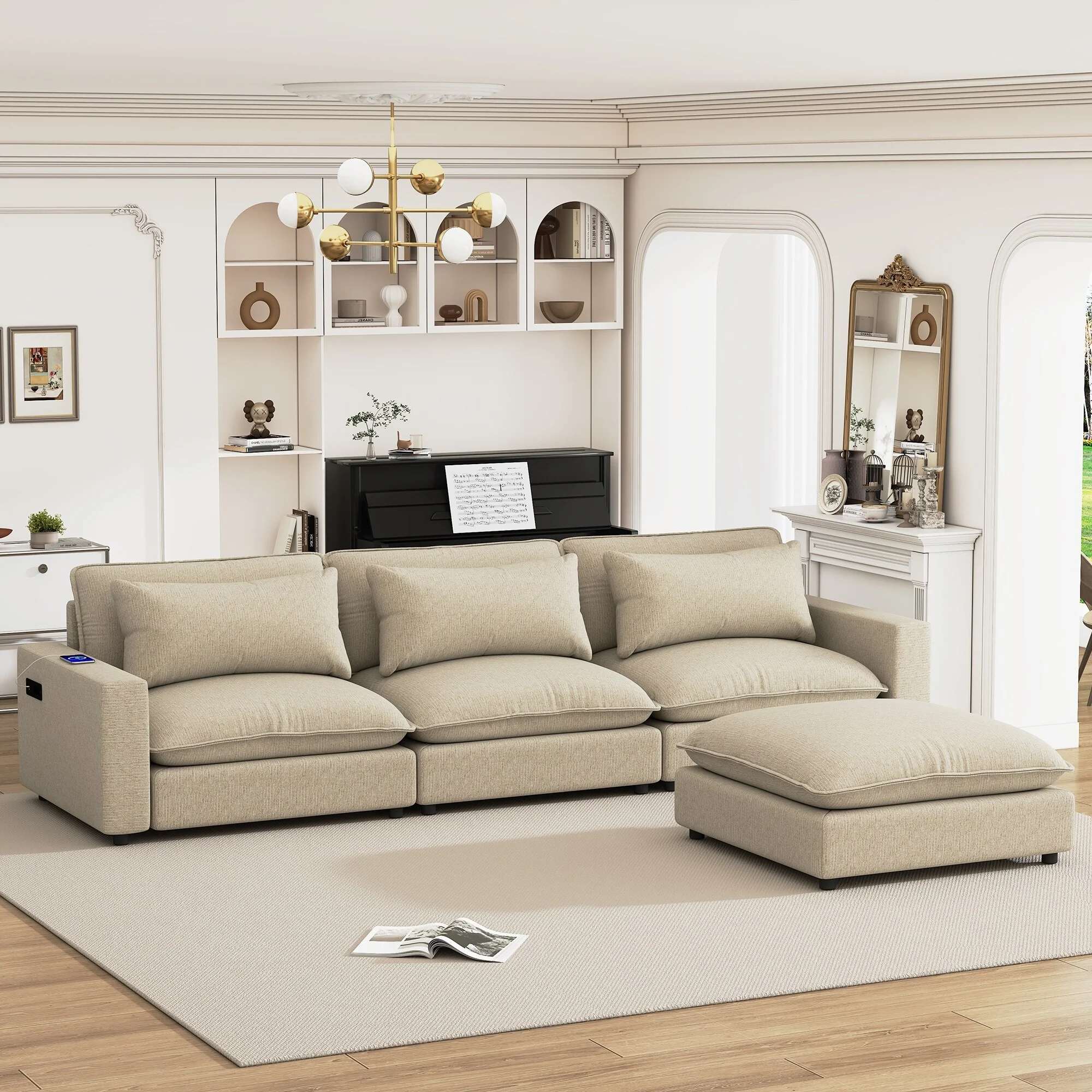 Modern Sectional Cloud Sofa with Chenille Upholstery and Movable Ottoman by Harper&Bright Designs