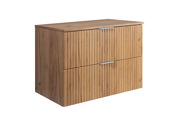 Meuble vasque, Chêne Craft, 80 x 57 x 46 cm, poignée argentée   Plan de travail