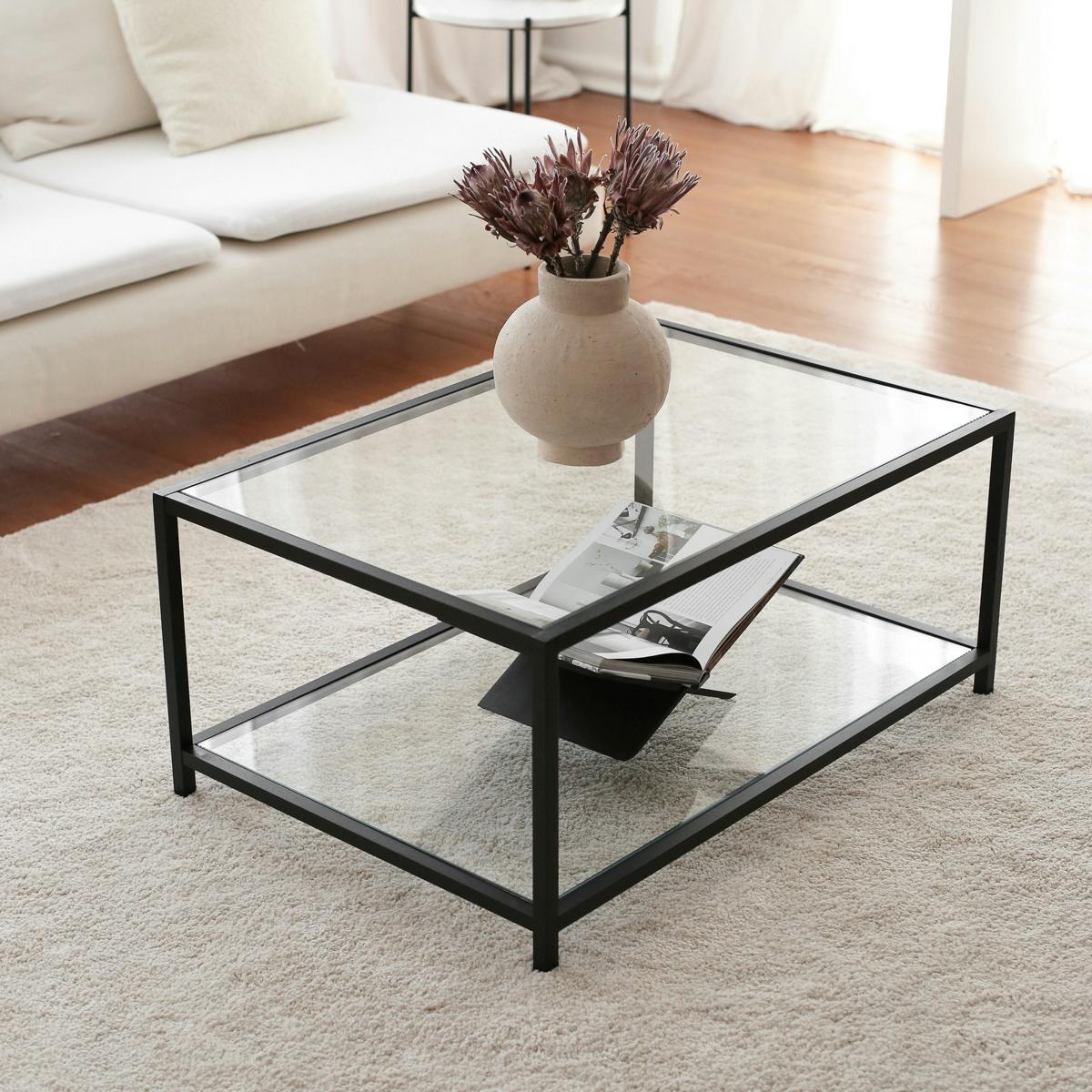 Table basse en verre rectangulaire, 2 plateaux TULUM