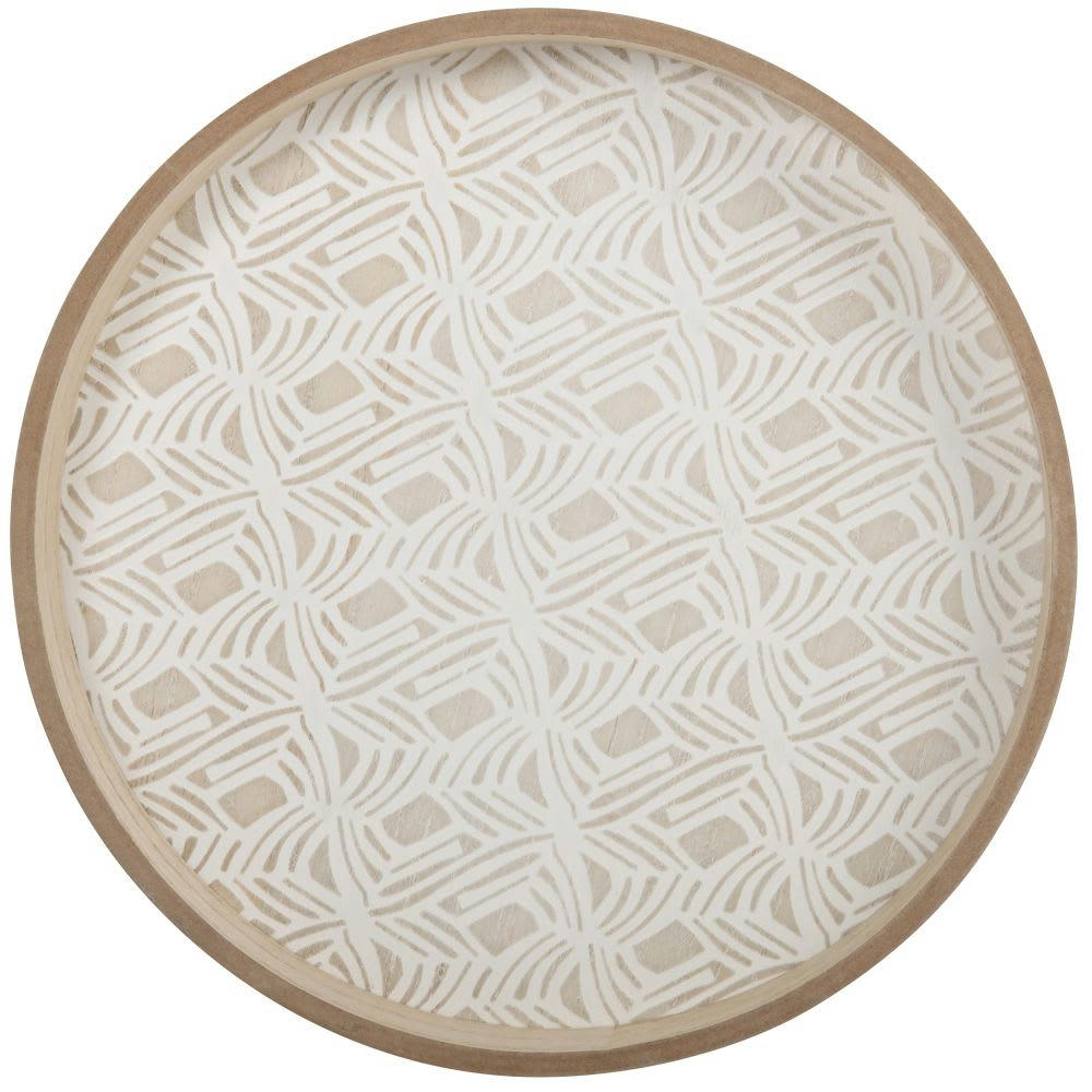 KHALI - Plateau rond beige et blanc