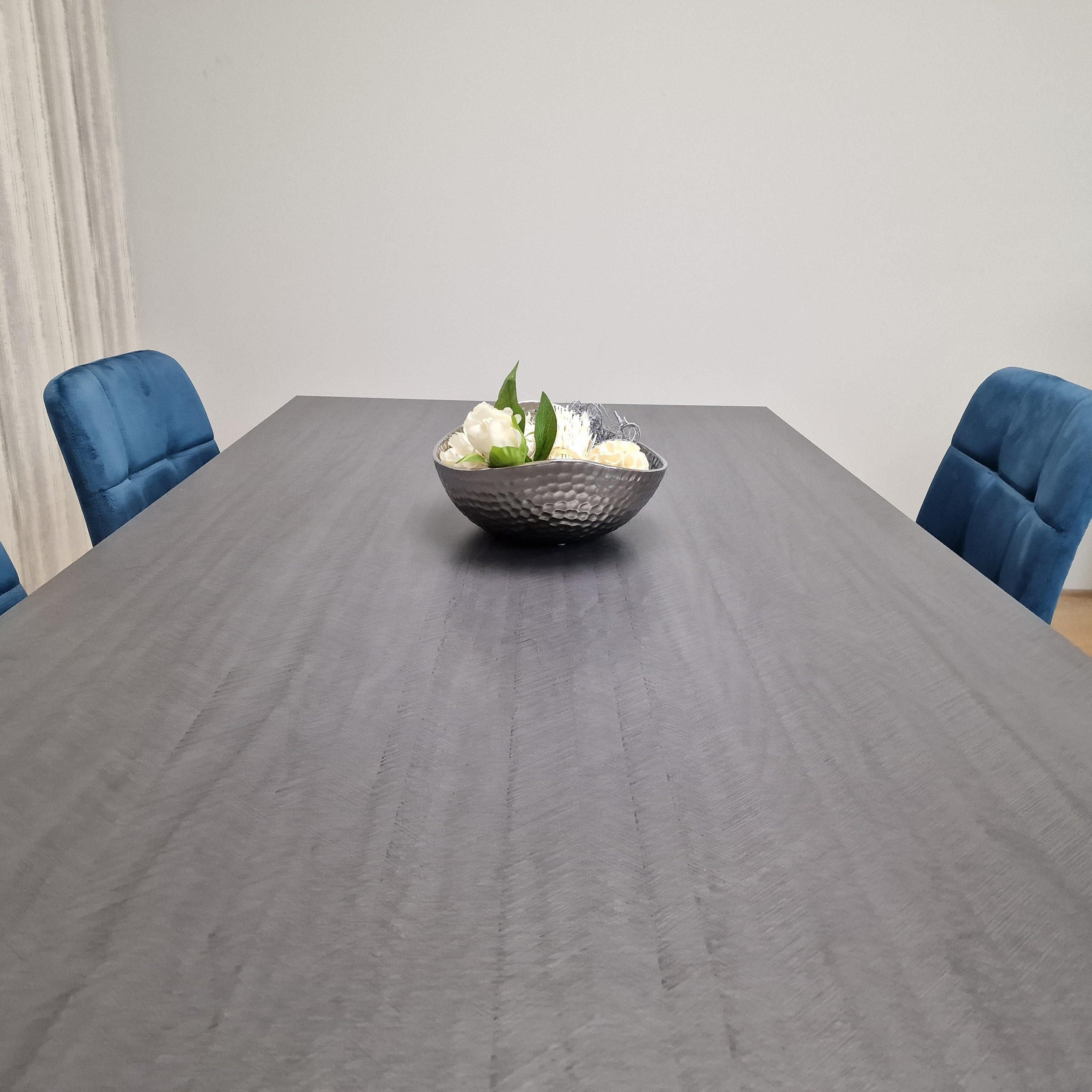 KOSY KOALA Grey Dining Table and 4 Blue Velvet Chairs Kitchen Dining Table for 4 Dining Room Dining Set
