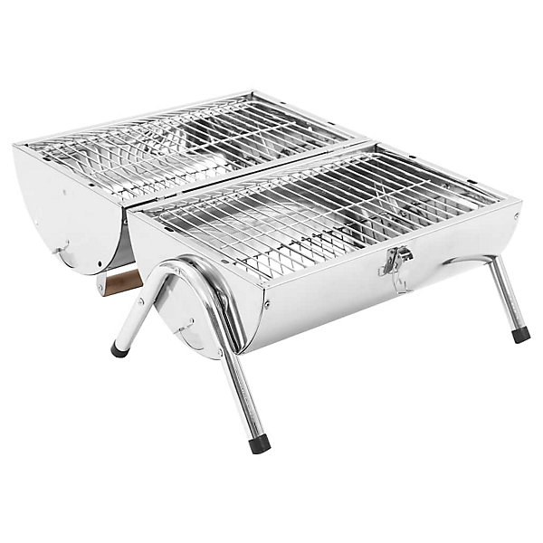 Barbecue au charbon portable Acier inoxydable Grilles doubles vidaXL