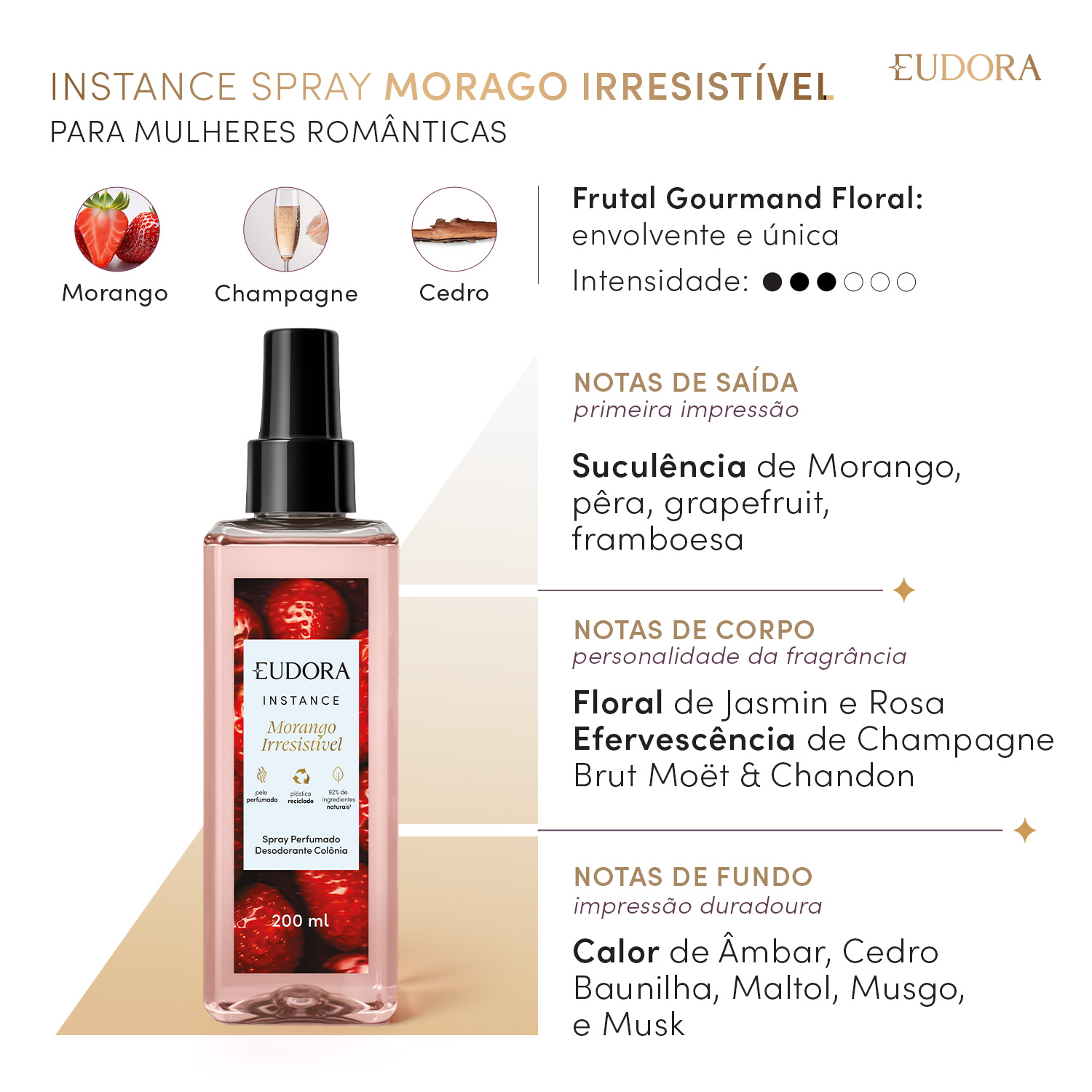Spray Perfumado Desodorante Colônia Instance Morango Irresistível 200ml