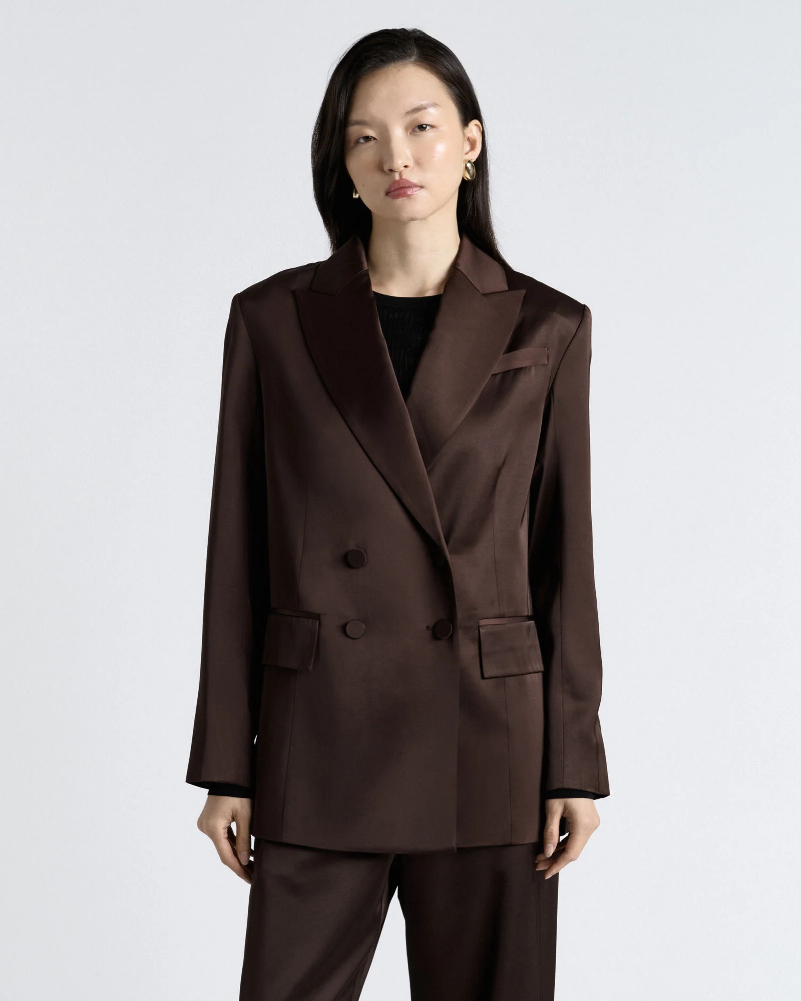 Matte Satin Viscose Double Breasted Blazer