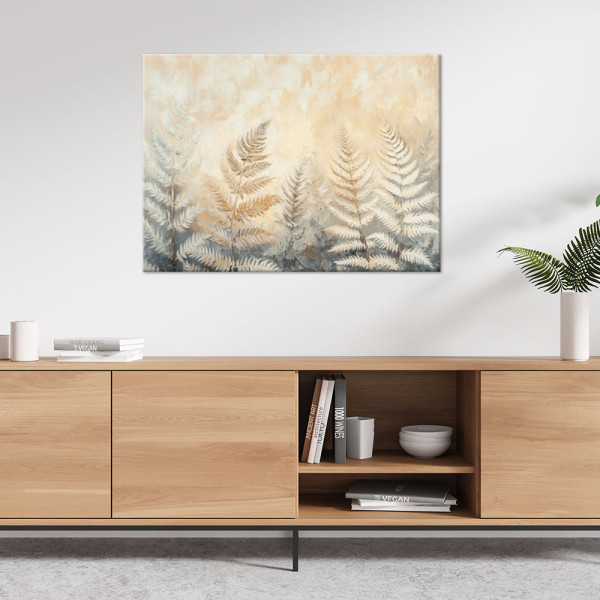 Obraz do salonu sypialni, Beżowe liście paproci natura pióra boho 60x40