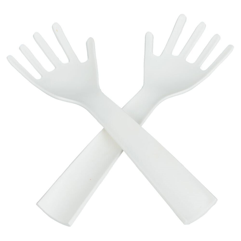 Lot de 2 couverts à salade forme main plastique blanc