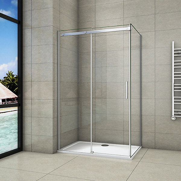 Cabine de douche d'angle - 110x70x195 cm - 8mm verre anticalcaire - porte coulissante - Chrome