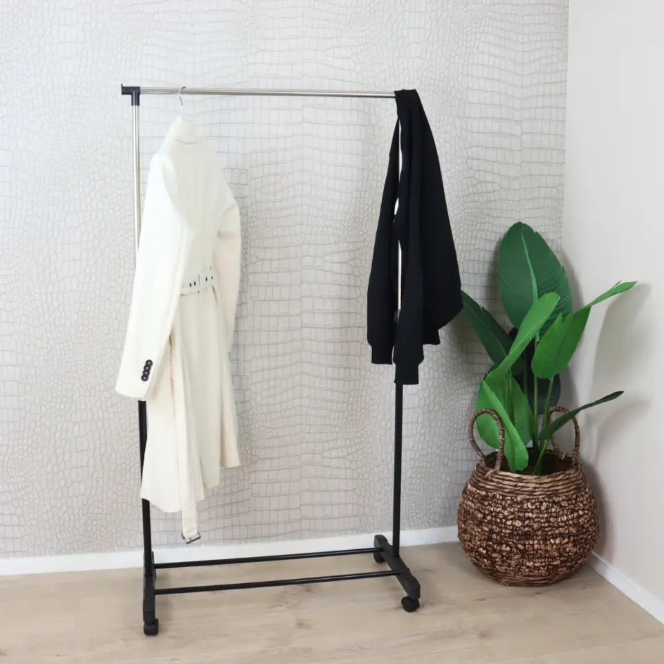 MISOU Kledingrek op Wieltjes Enkel Zwart Metaal Verstelbaar