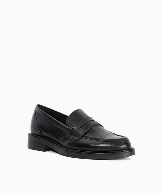 Giya Black - Wide Fit Almond Toe Leather Penny Loafers