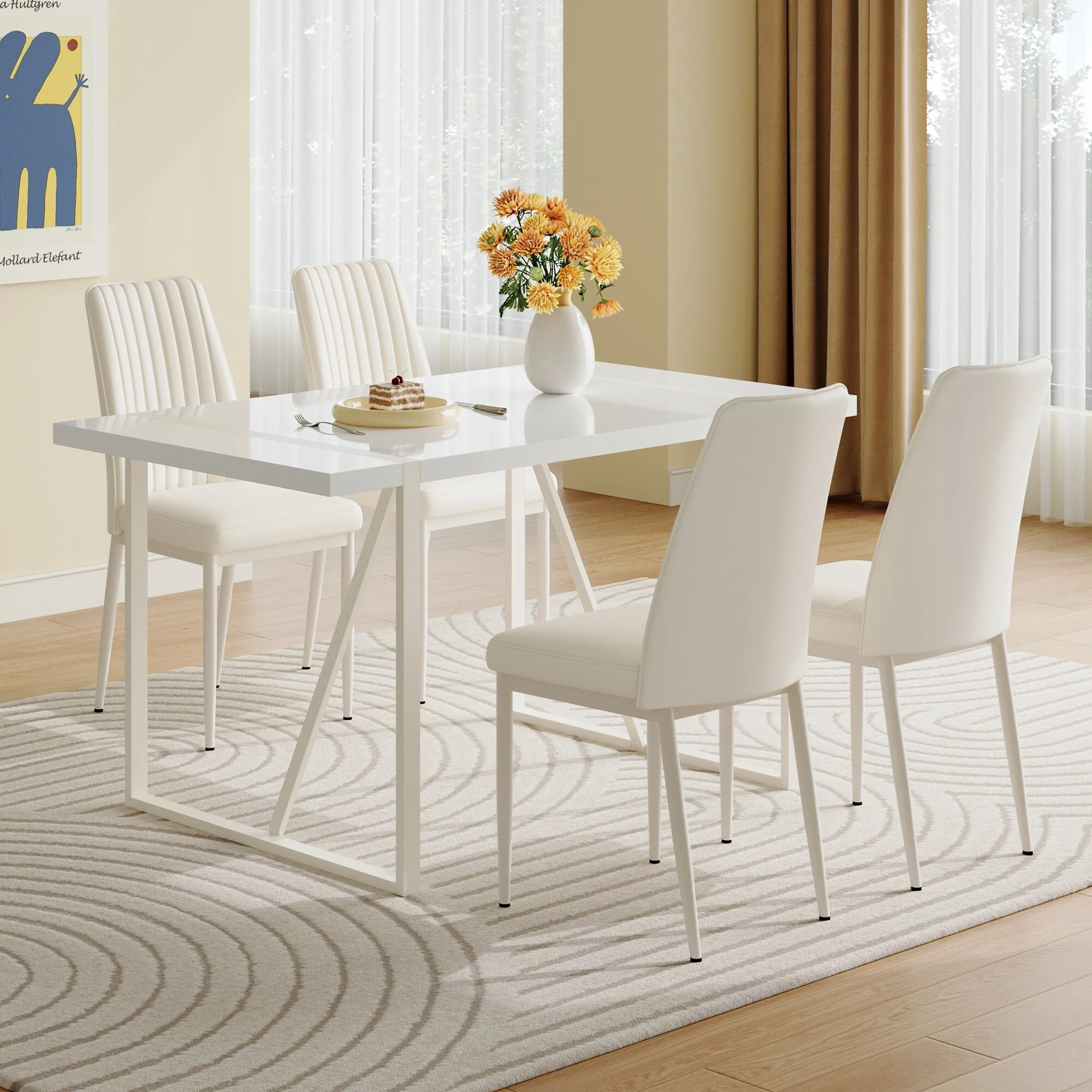 Modern Dining Table Set for 4, 55 Rectangle Dining Room Table with 4 Armless Chairs for Kitchen, Dining Room