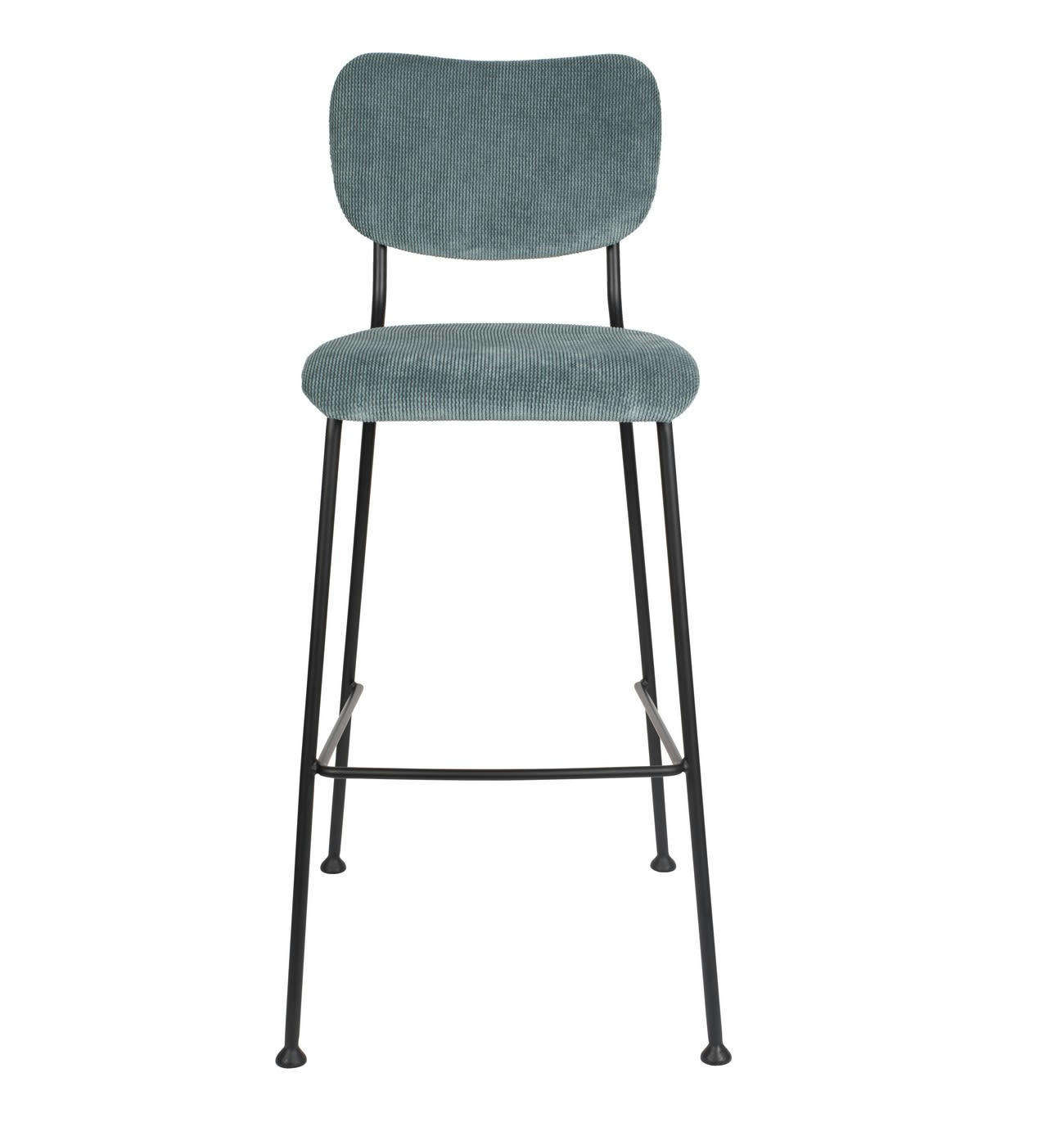 BENSON - Tabouret de bar rétro en velours gris bleu