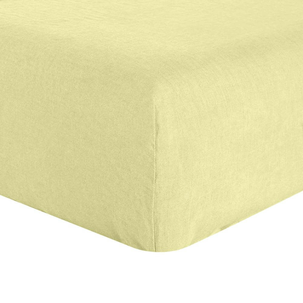- Drap housse 2 personnes en lin français - lin lavé jaune 180x200 cm