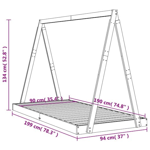 NNEVL Kids Bed Frame Black 90x190 cm Solid Wood Pine
