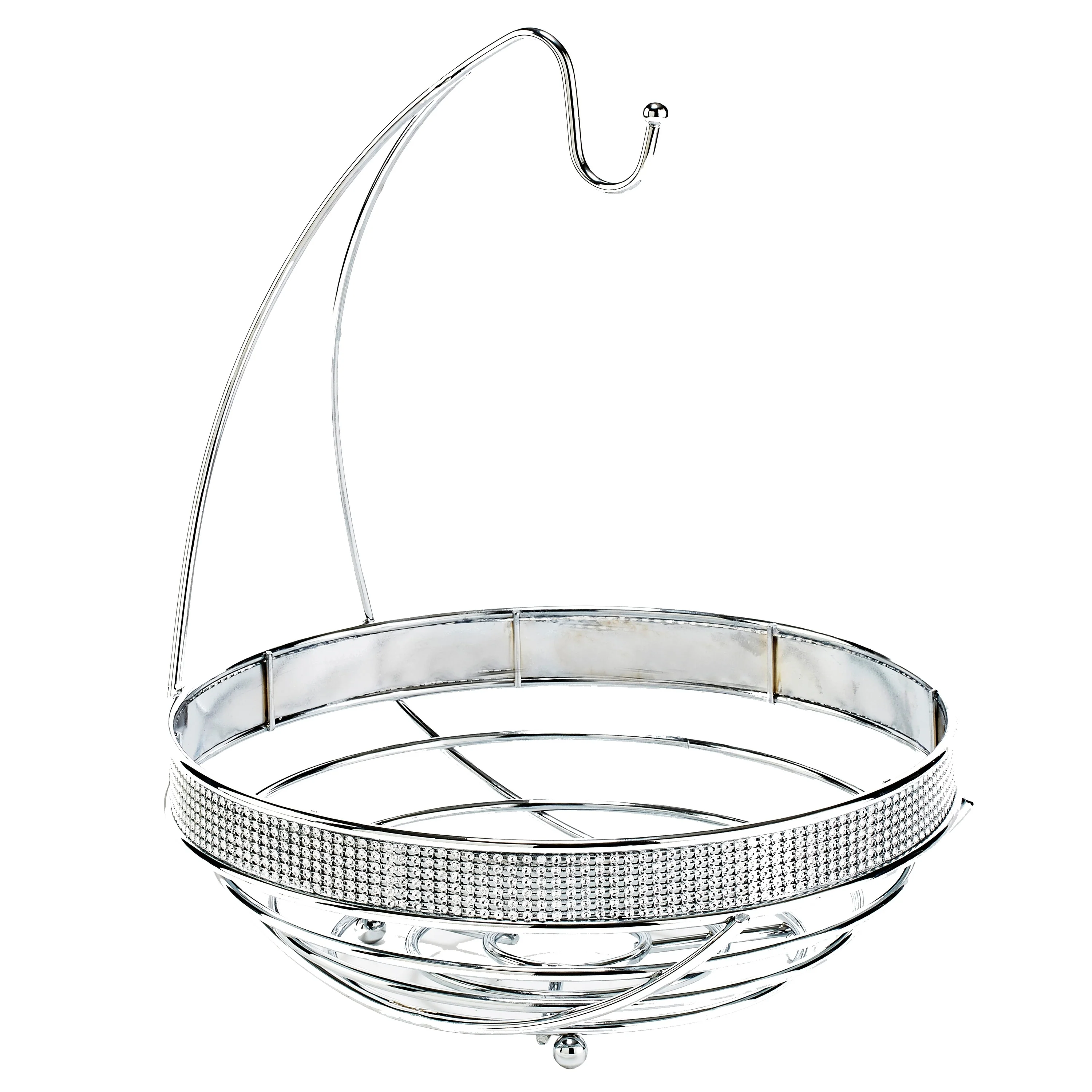 Kitchen Details Chrome Round Fruit Basket With Banana Tree - 11 x 11 x 14.6