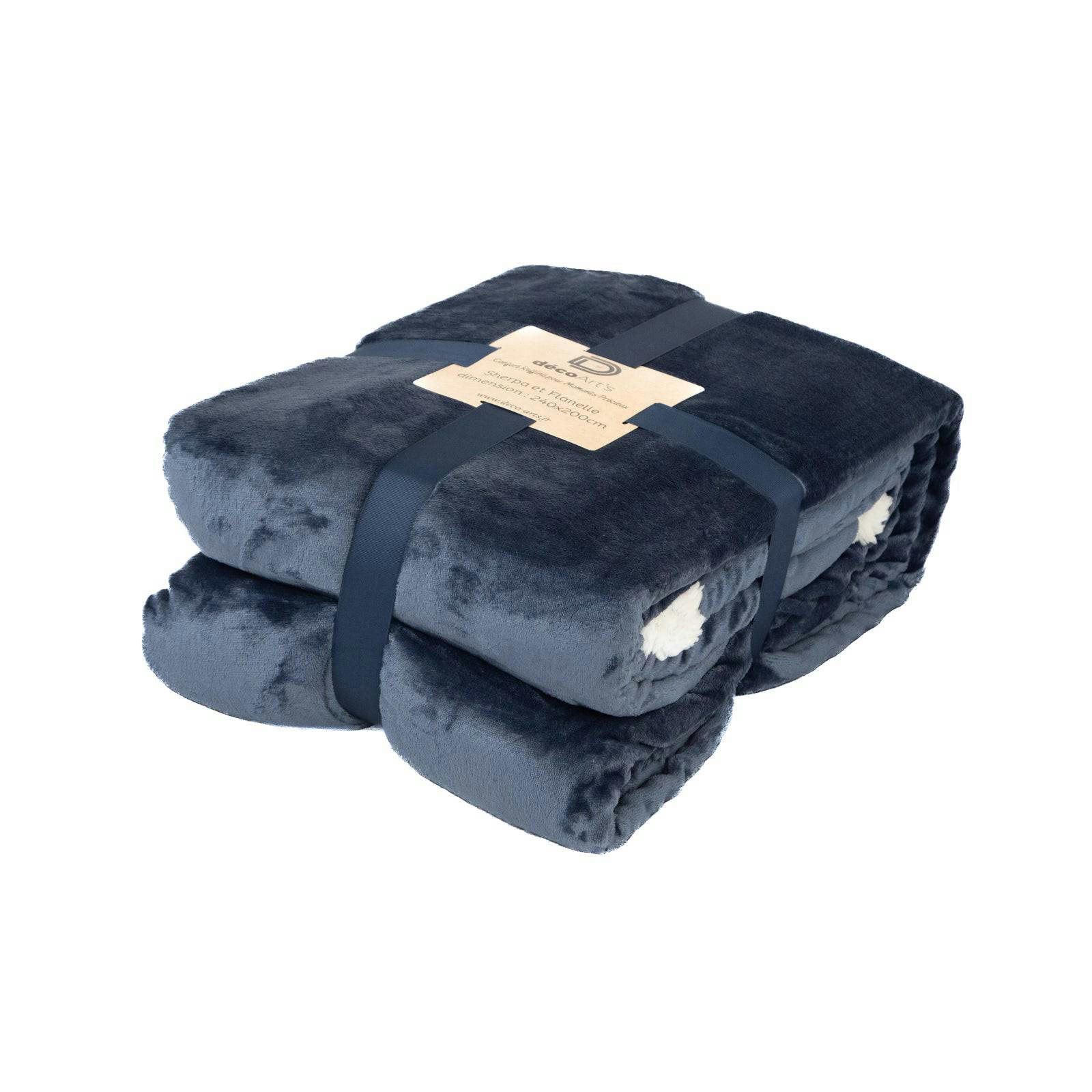 - Plaid en sherpa flanelle 480 gsm  200x240 bleu marine