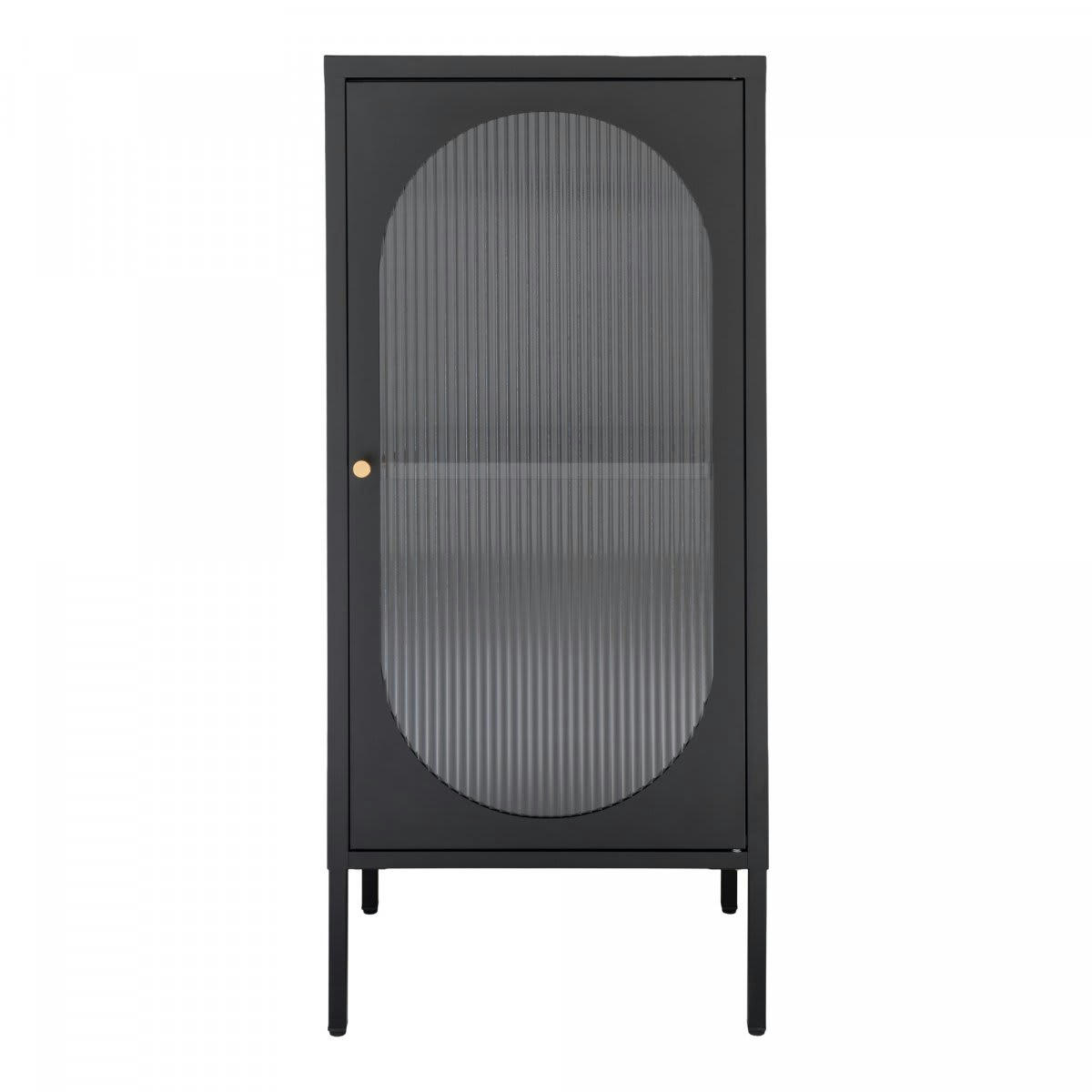 LARENNE - Buffet acier noir porte vitrée en verre et étagère