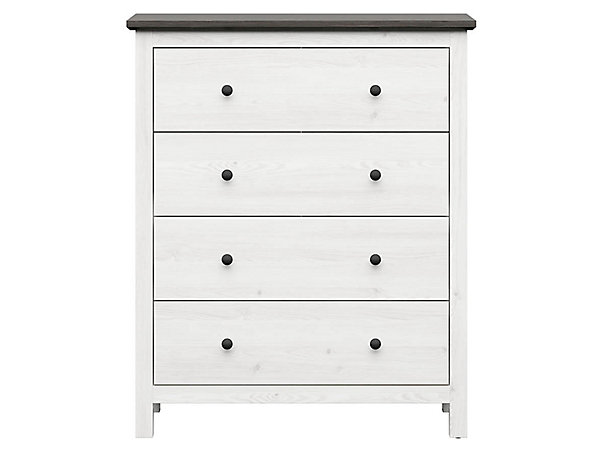 Commode meuble de rangement à 4 tiroirs, coloris Gris Mélèze clair / Pin larico - Longueur 101 x Profondeur 44 x Hauteur 120 cm