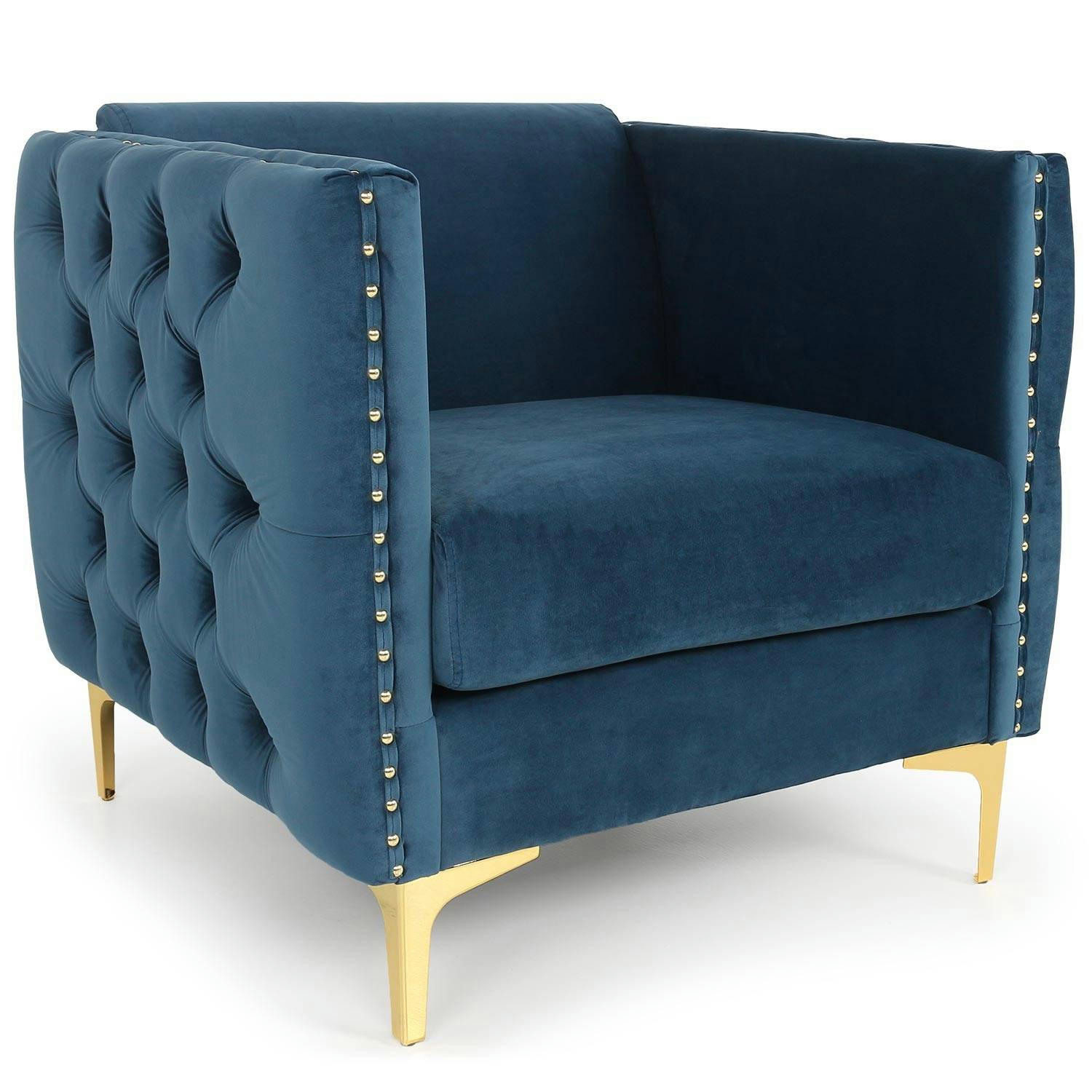 JOSHUA - Fauteuil velours bleu