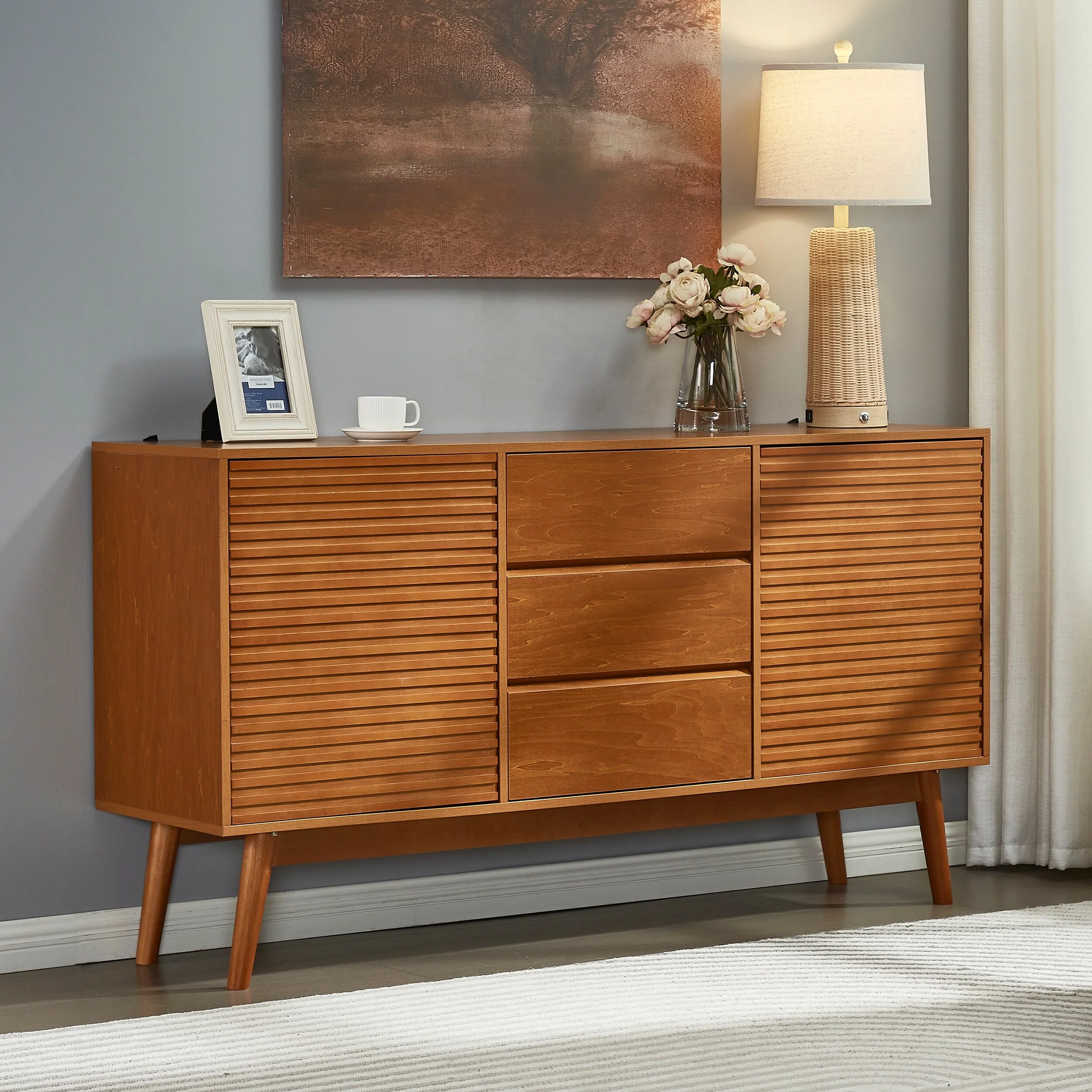 Modern Wooden TV Stand for TVs up to 65 Inches ,Versatile Sideboard with Push-to-Open Doors