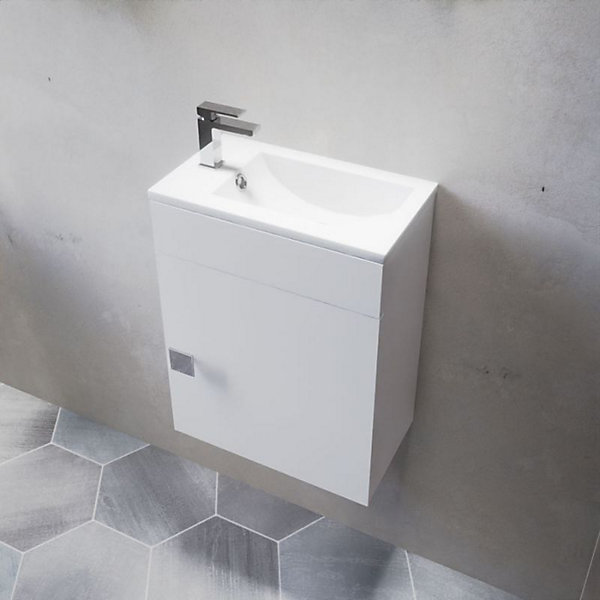 Meuble lave-mains SAFIA avec vasque et miroir - Blanc