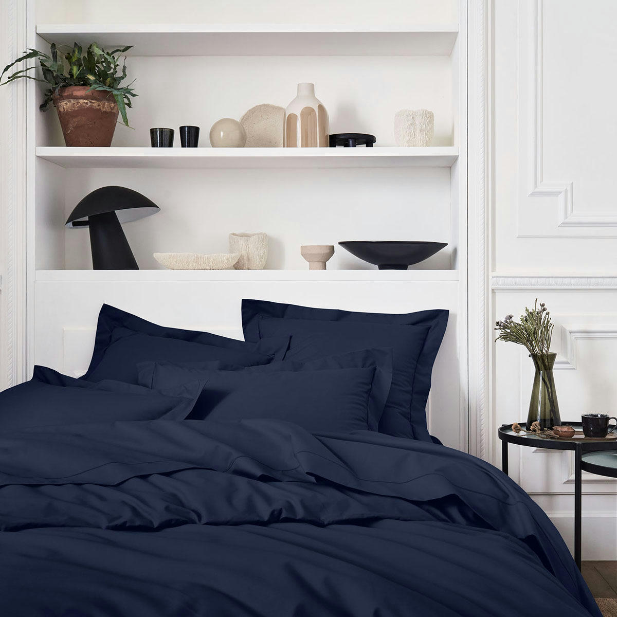 PREMIÈRE - Housse de couette unie en percale de coton bleu 260x240